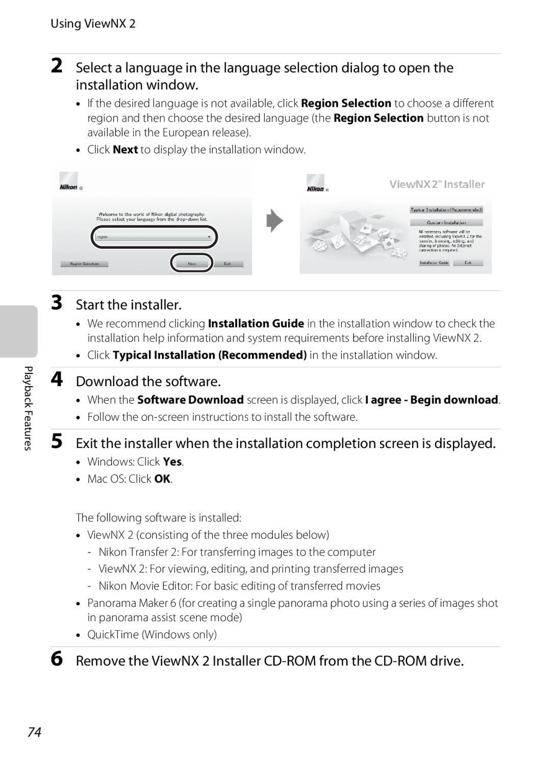 Nikon S3200 manual Start the installer, Download the software, Remove the ViewNX 2 Installer CD-ROM from the CD-ROM drive 