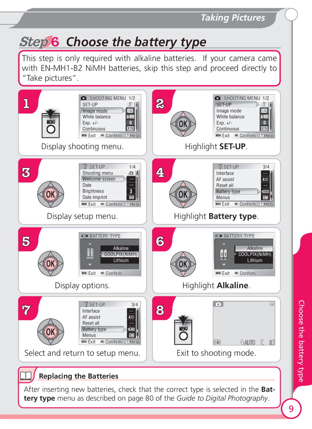 Nikon S4 quick start Choose the battery type 