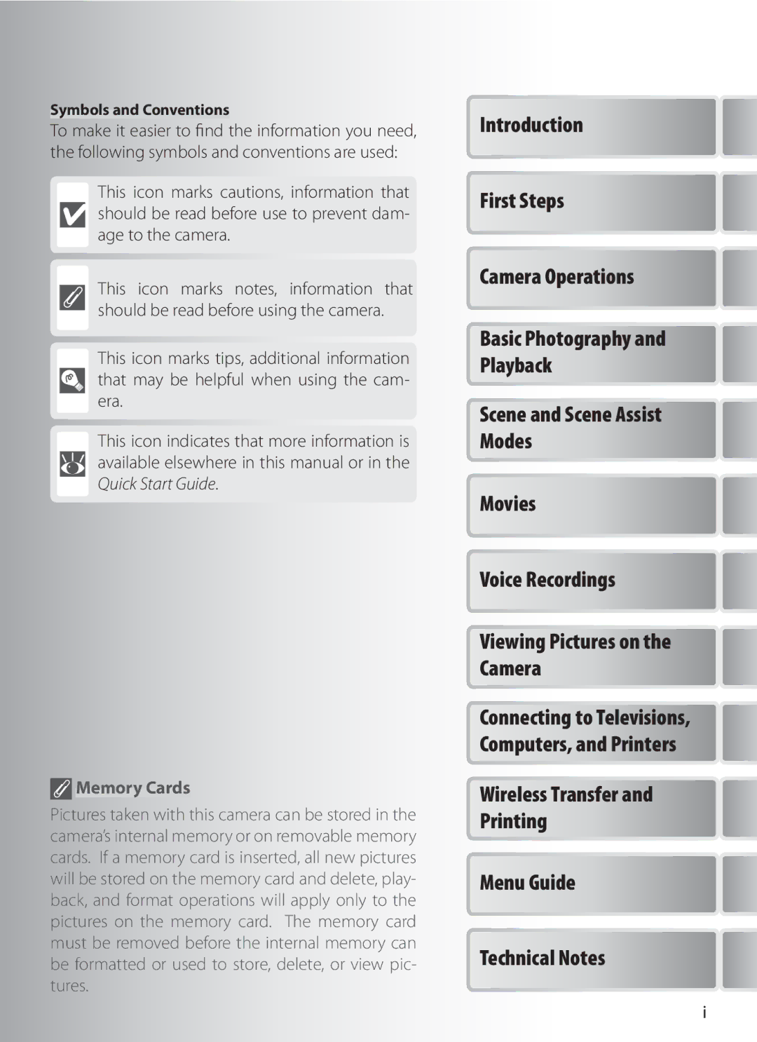 Nikon S6 manual Introduction First Steps Camera Operations, Menu Guide Technical Notes, Basic Photography and Playback 