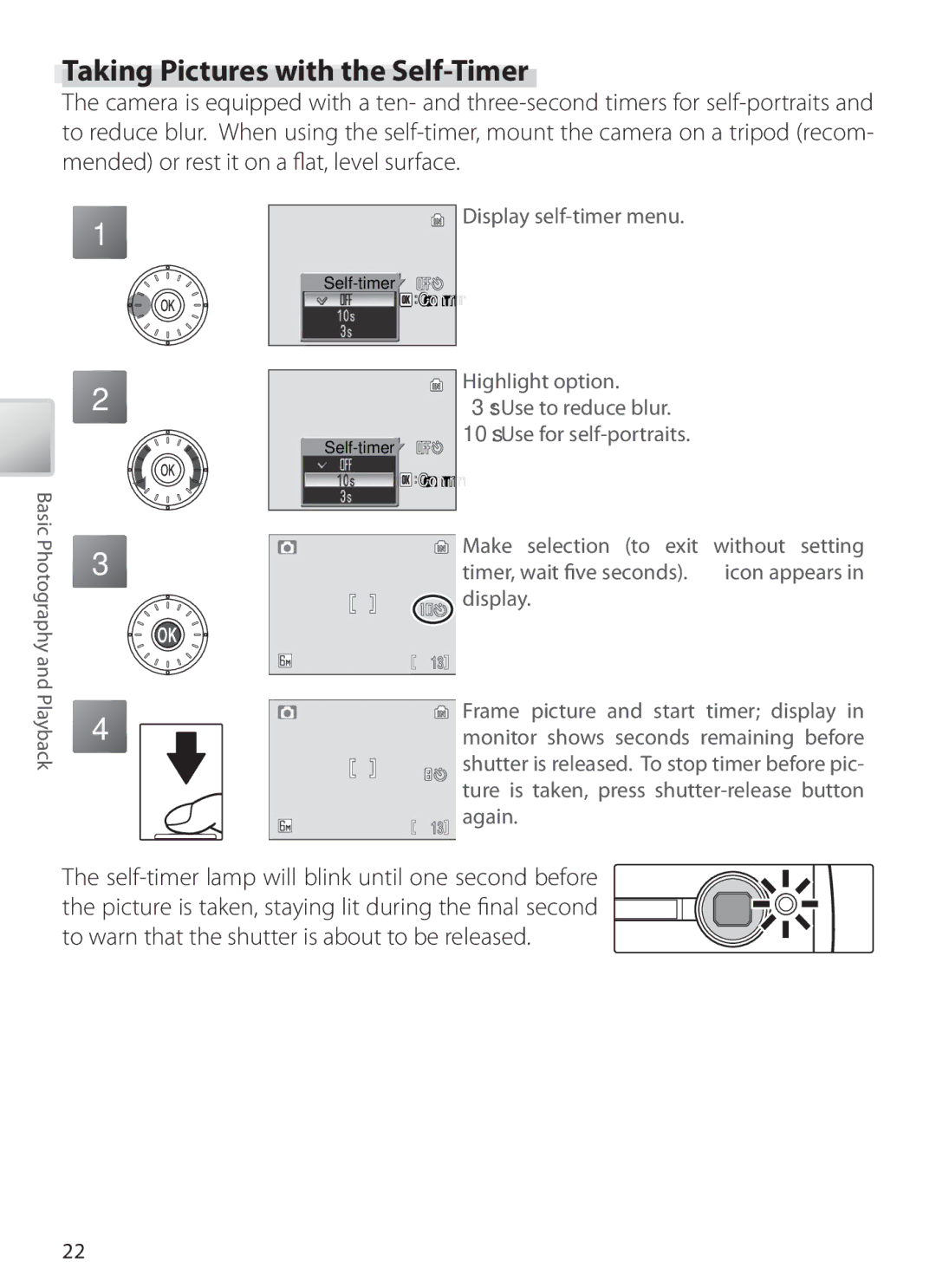 Nikon S6 manual Taking Pictures with the Self-Timer, Display self-timer menu 