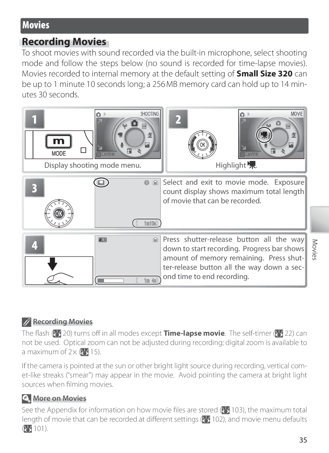 Nikon S6 manual Recording Movies, More on Movies 