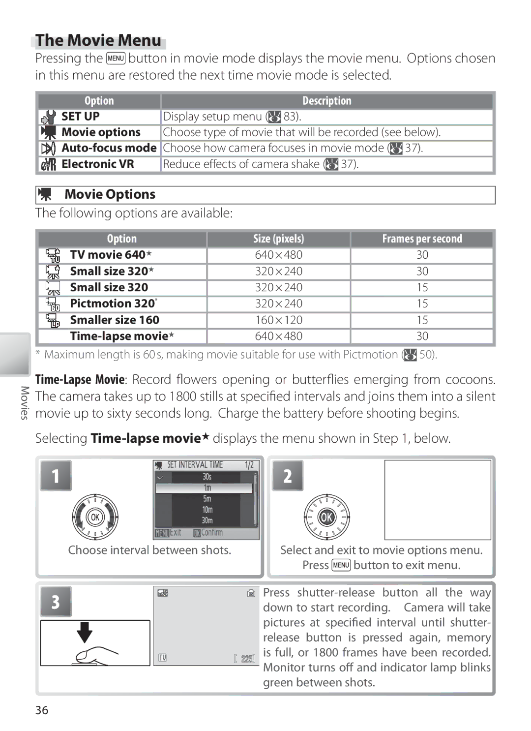 Nikon S6 manual Movie Menu, Movie Options, Following options are available 