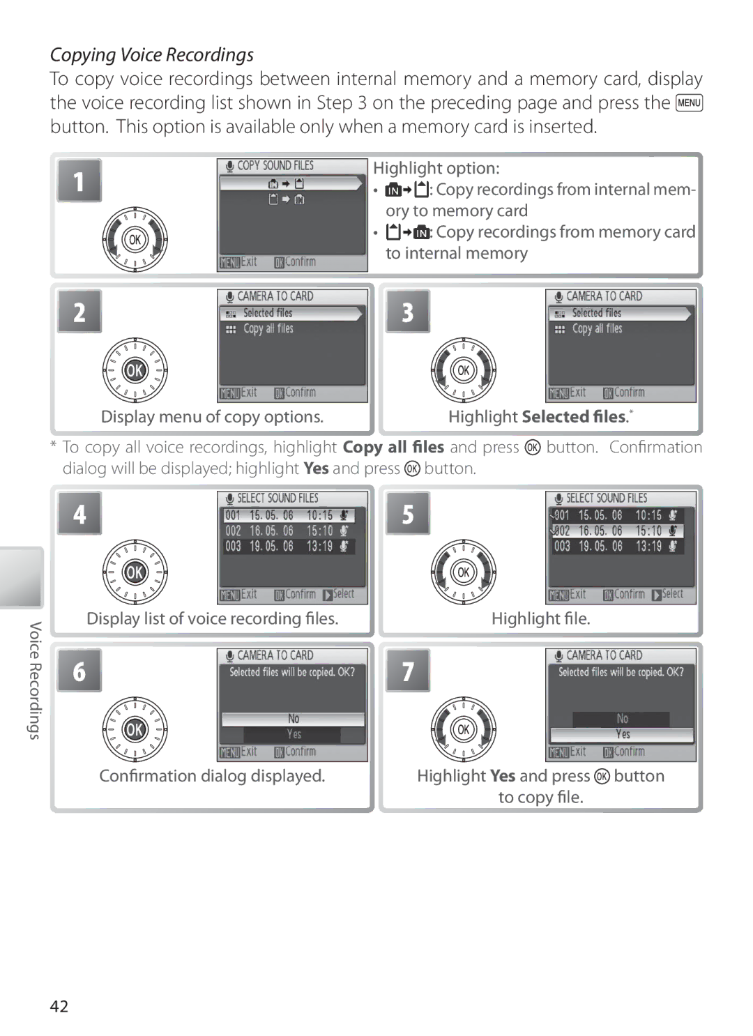 Nikon S6 manual Copying Voice Recordings 