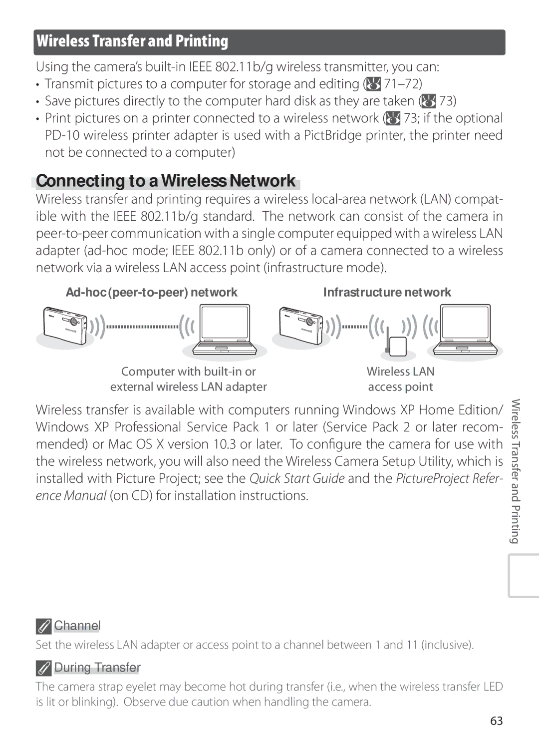 Nikon S6 manual Wireless Transfer and Printing, Connecting to a Wireless Network, Ad-hoc peer-to-peer network, Channel 