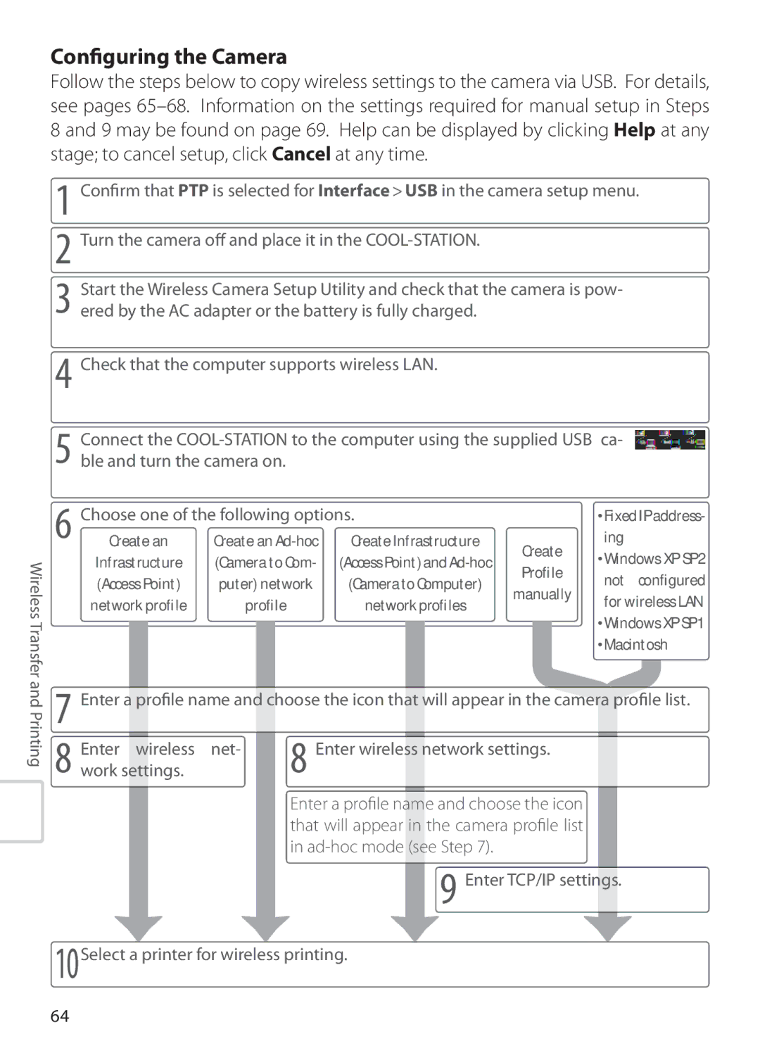 Nikon S6 manual Conﬁguring the Camera, Choose one of the following options, Ing, Windows XP SP1 Macintosh, Settings 