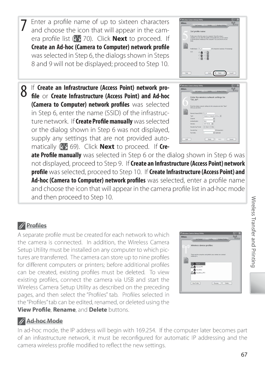 Nikon S6 manual Proﬁles, Ad-hoc Mode 