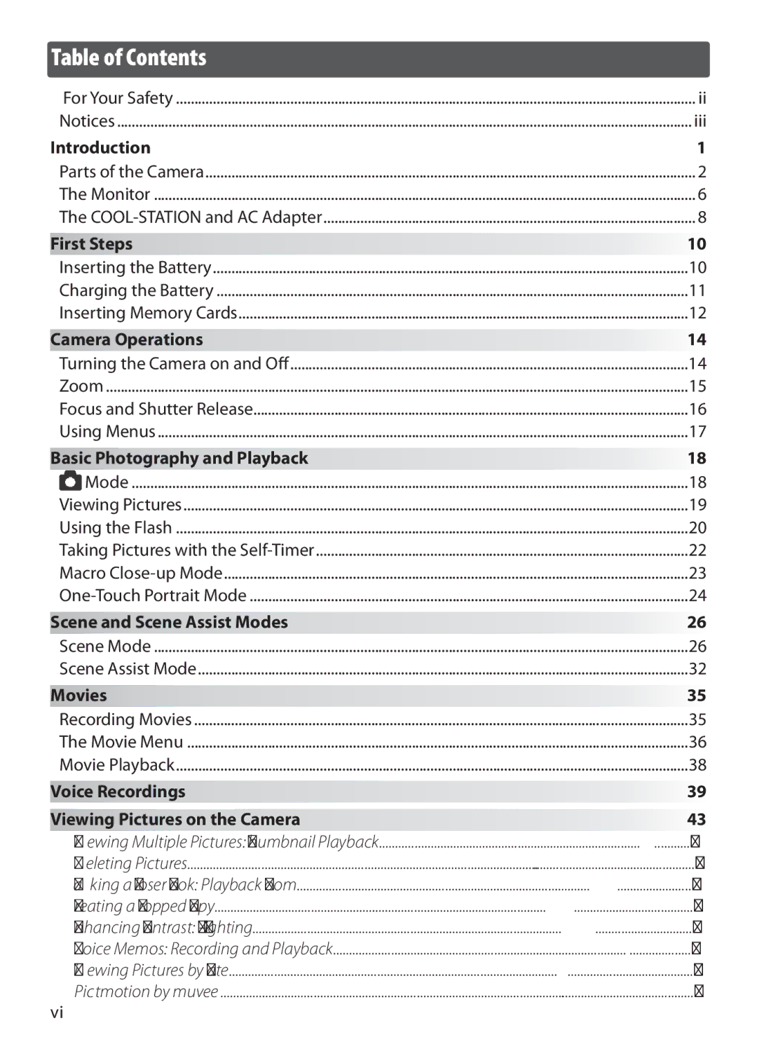 Nikon S6 manual Table of Contents 