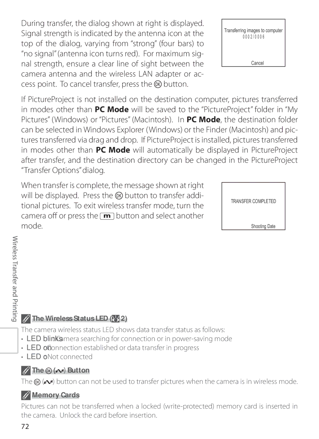 Nikon S6 manual Camera oﬀ or press the button and select another mode, Wireless Status LED, Button 