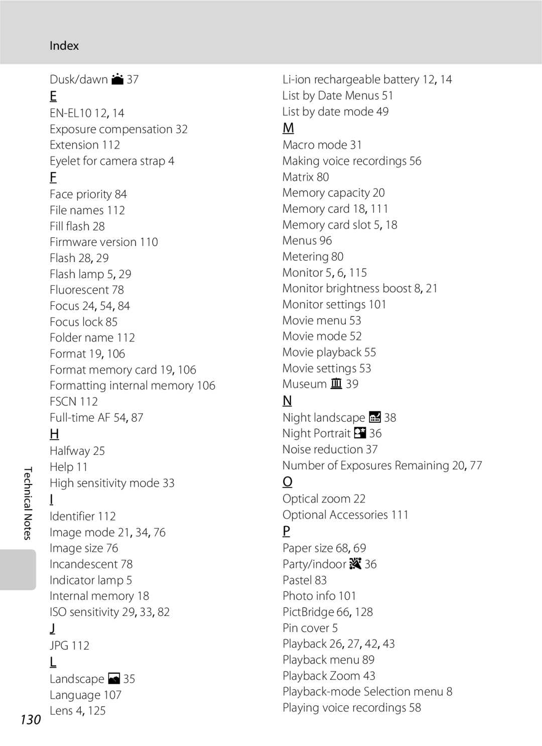 Nikon S600 user manual 130 