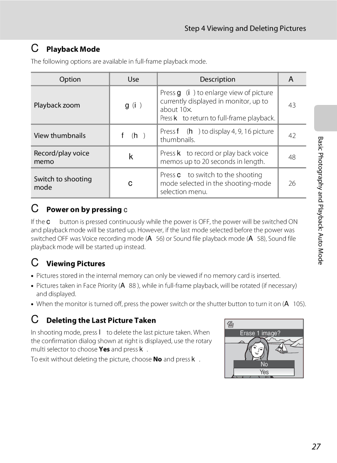 Nikon S600 user manual Viewing and Deleting Pictures, Playback Mode, Power on by pressing c, Viewing Pictures 