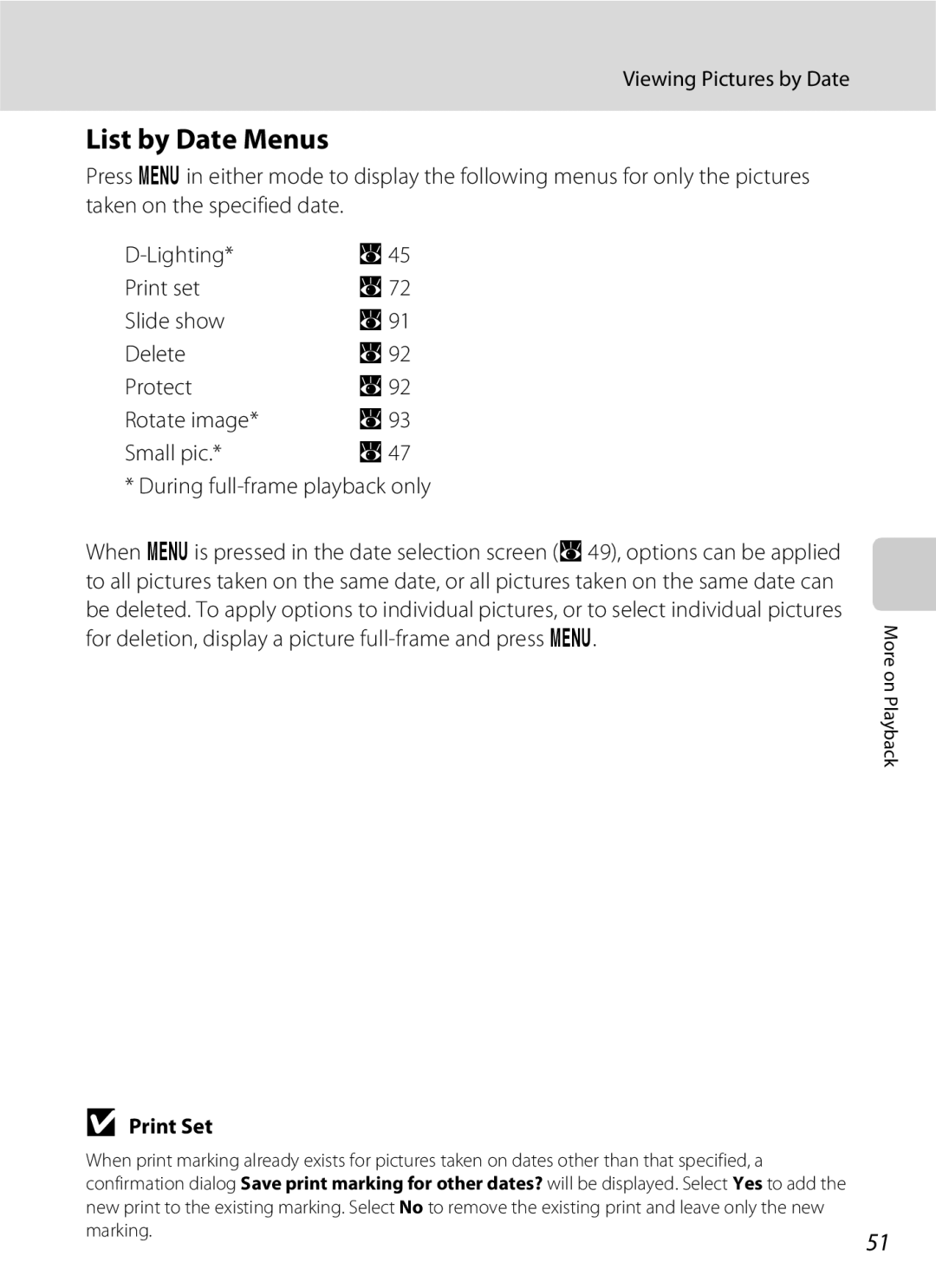 Nikon S600 user manual List by Date Menus, Print Set 