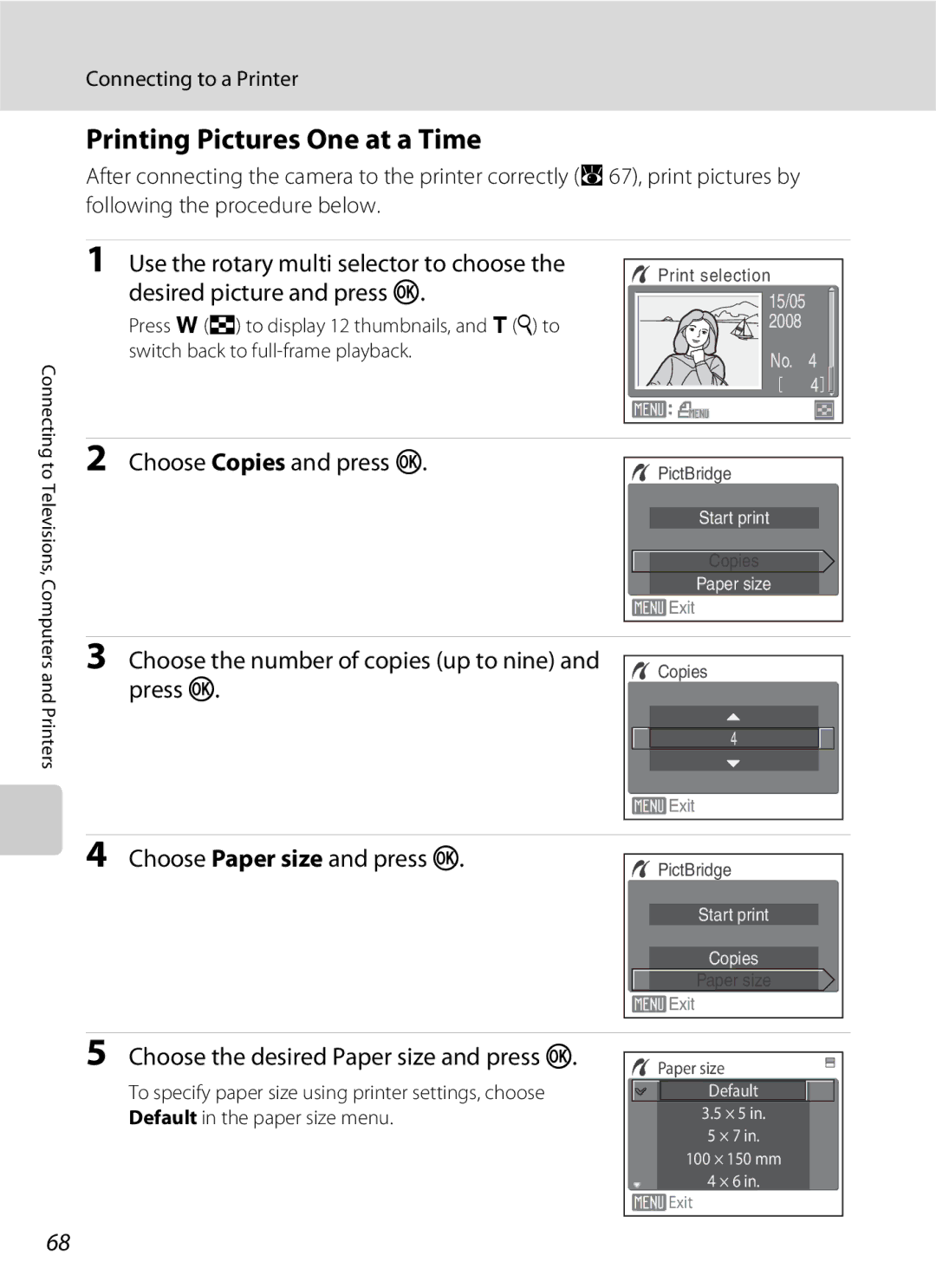 Nikon S600 Printing Pictures One at a Time, Choose Copies and press k, Choose the number of copies up to nine and press k 