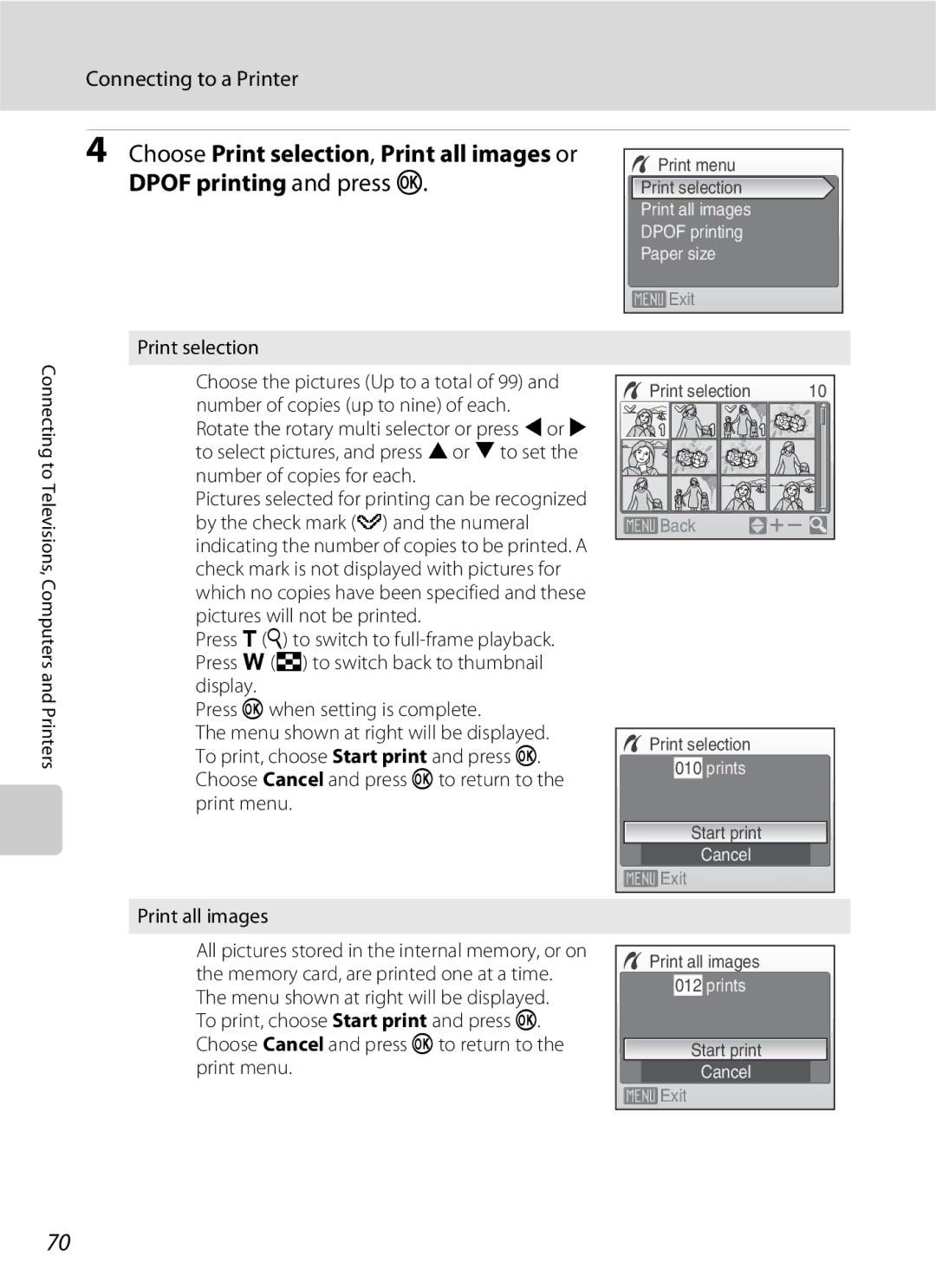 Nikon S600 user manual Print selection, Print all images 