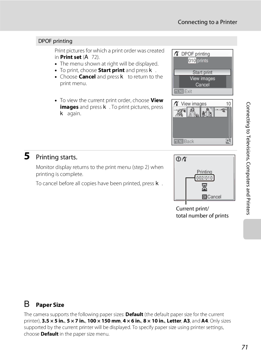 Nikon S600 user manual Paper Size 