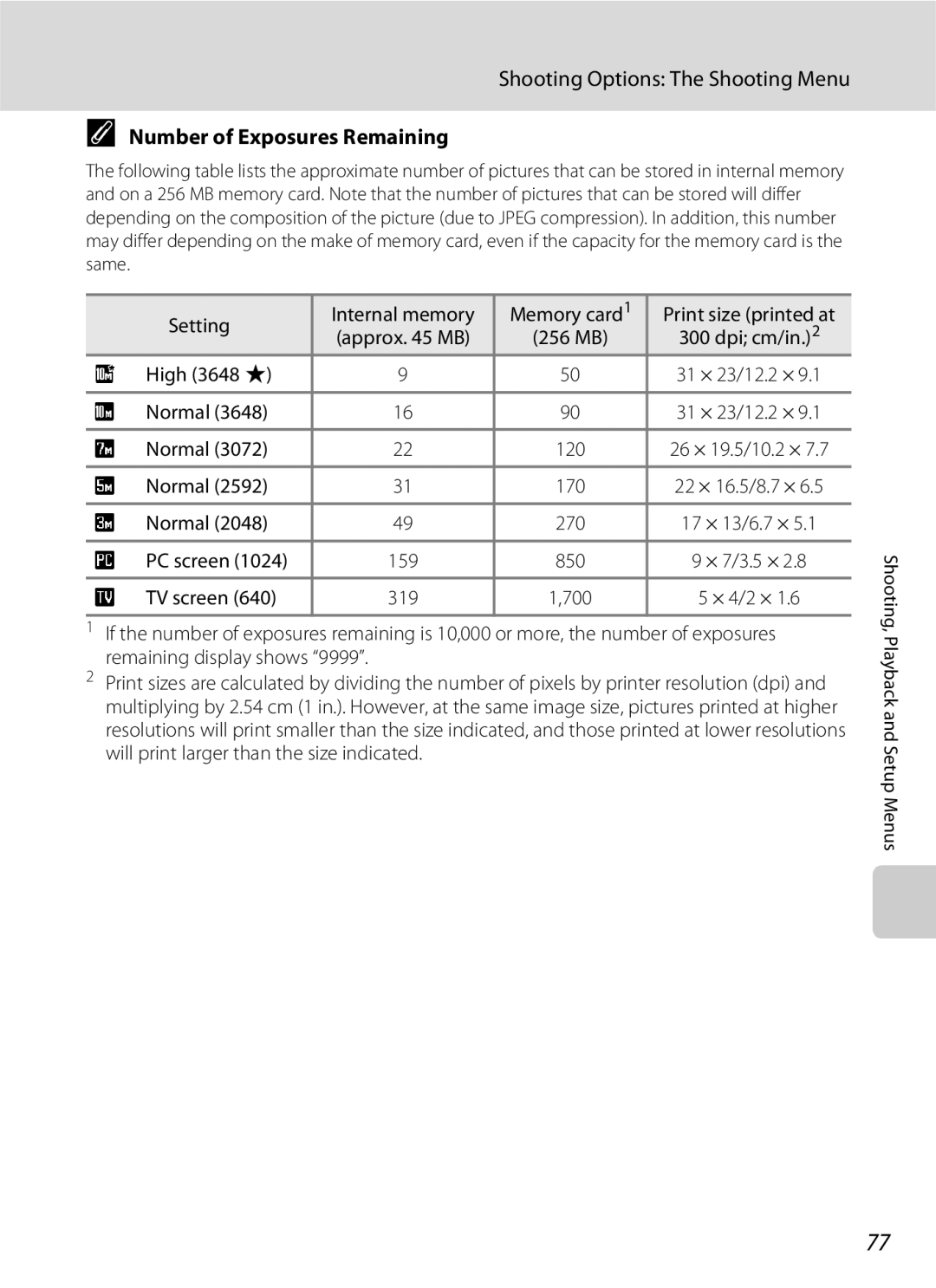 Nikon S600 user manual Number of Exposures Remaining, Setting Internal memory Memory card1, Normal, TV screen 