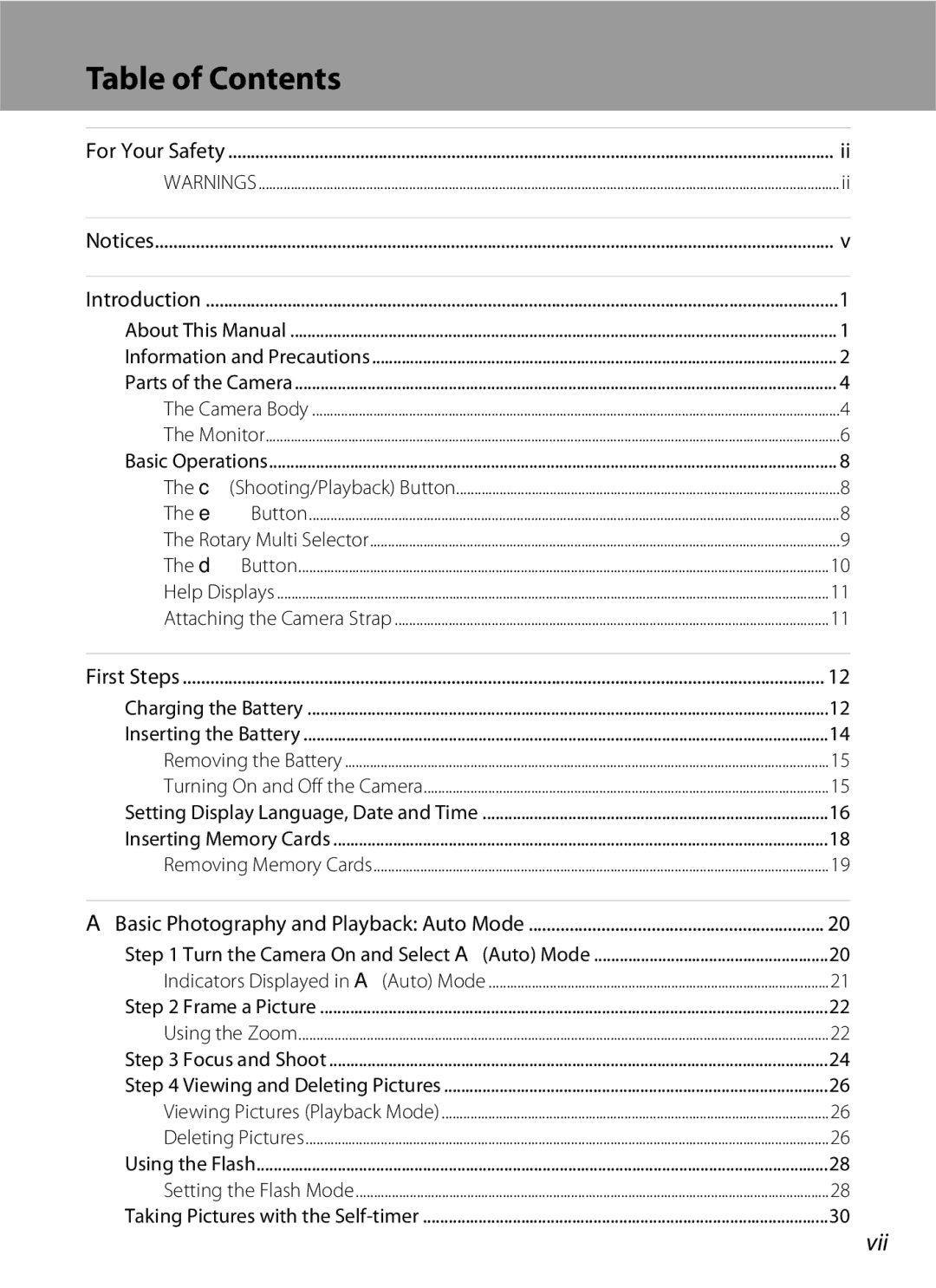 Nikon S600 user manual Table of Contents 