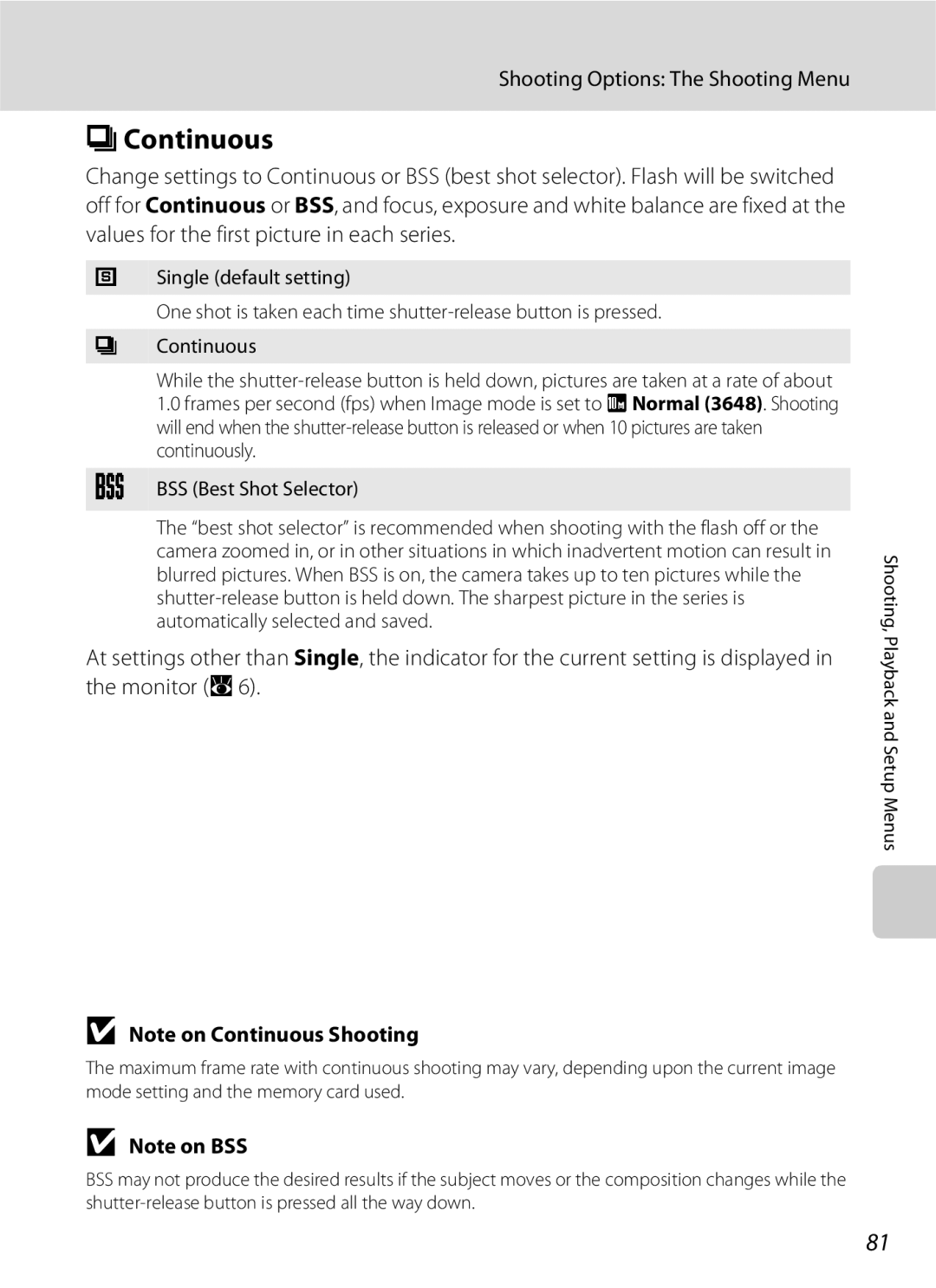 Nikon S600 user manual Continuous 