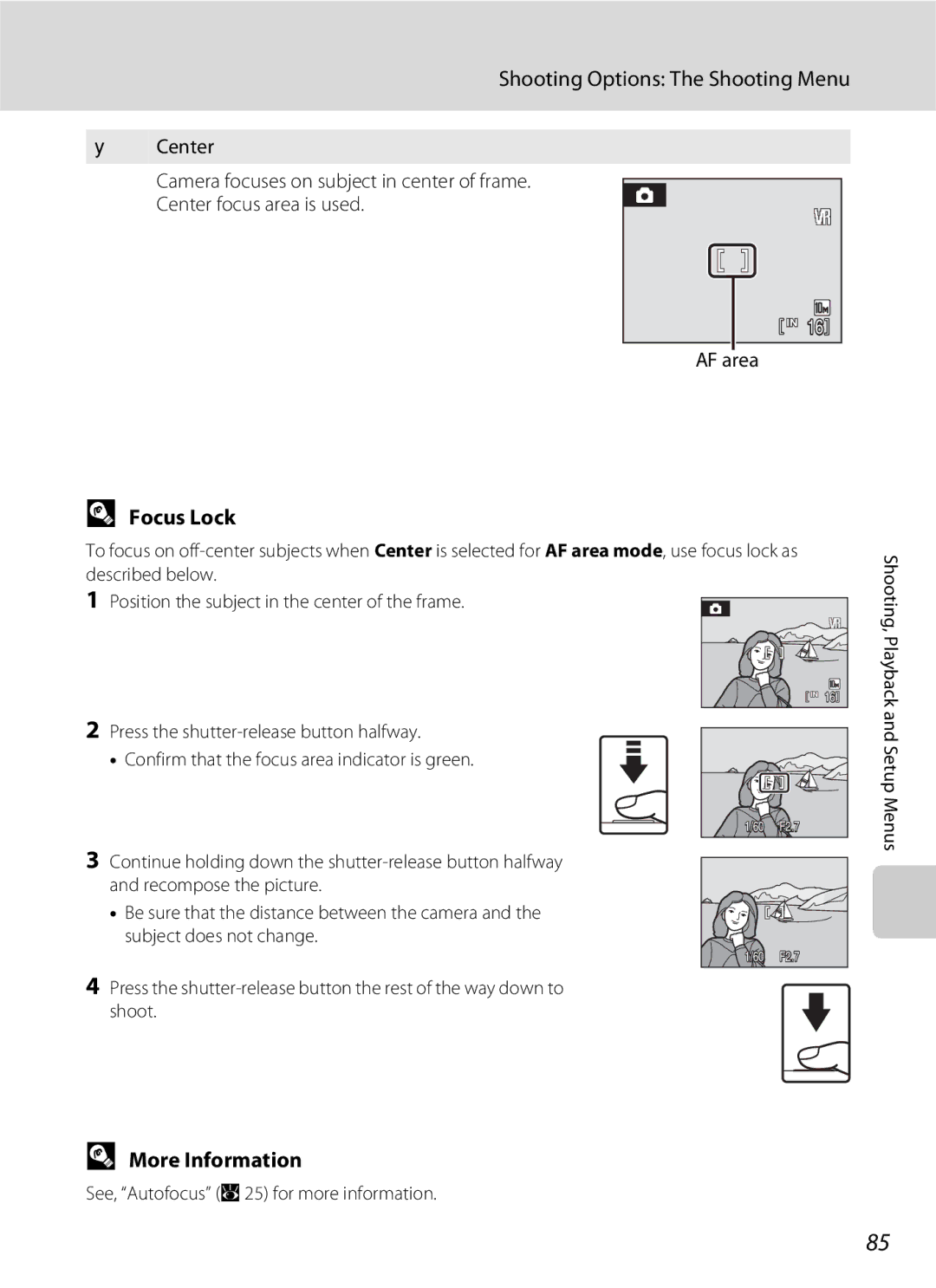 Nikon S600 user manual Focus Lock, More Information 