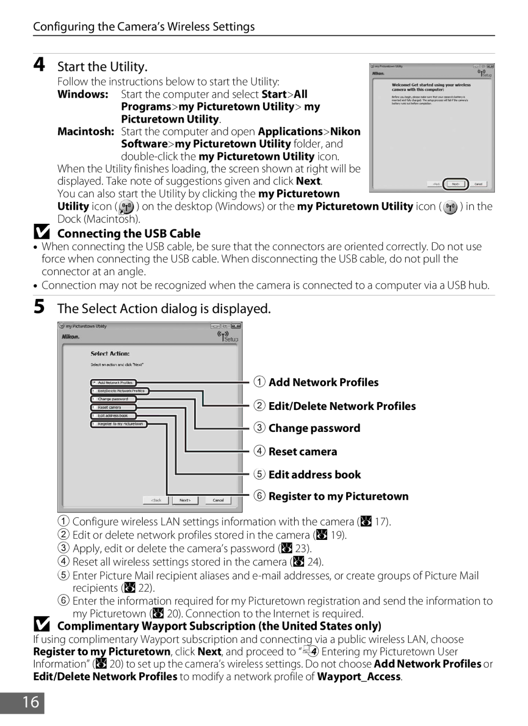 Nikon S610c manual Start the Utility, Select Action dialog is displayed, Connecting the USB Cable 