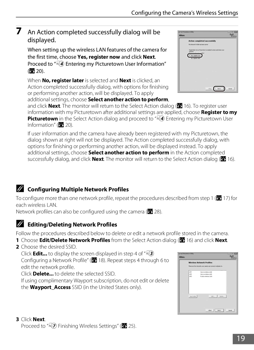 Nikon S610c manual An Action completed successfully dialog will be displayed, Configuring Multiple Network Profiles 