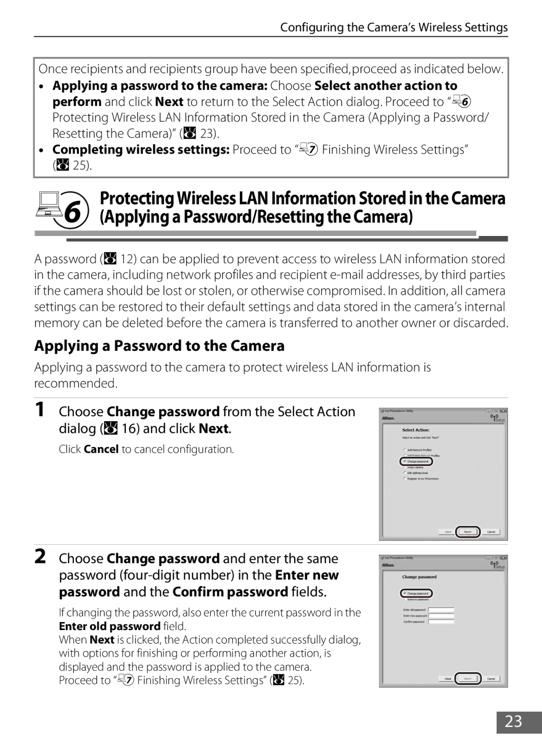 Nikon S610c manual Applying a Password to the Camera, Password and the Confirm password fields 