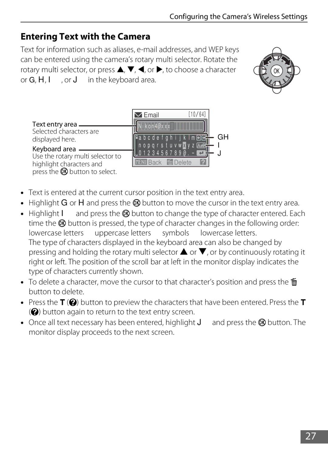 Nikon S610c manual Entering Text with the Camera 