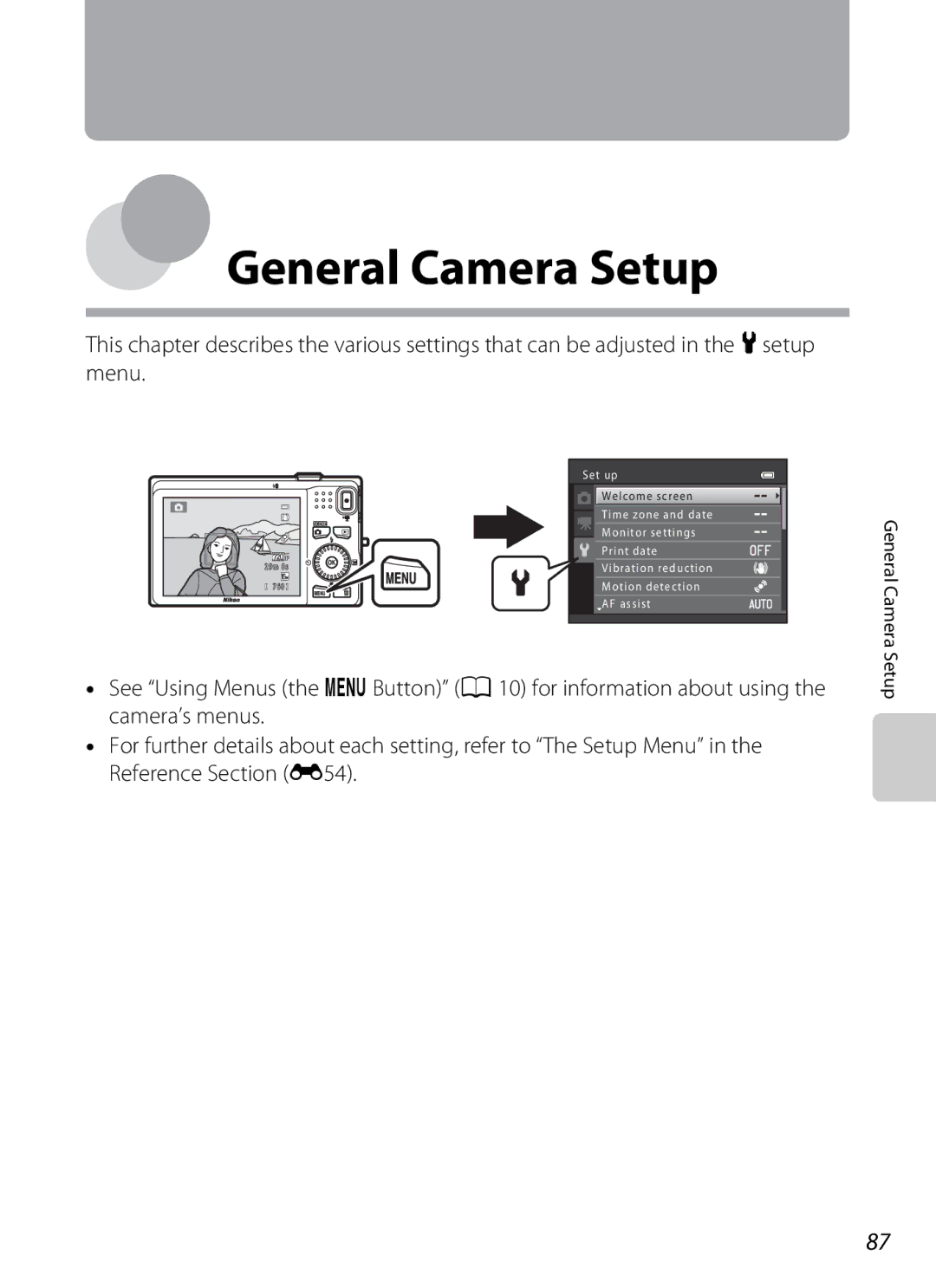 Nikon 26277, COOLPIXS6200RED, COOLPIXS6200BK manual General Camera Setup 