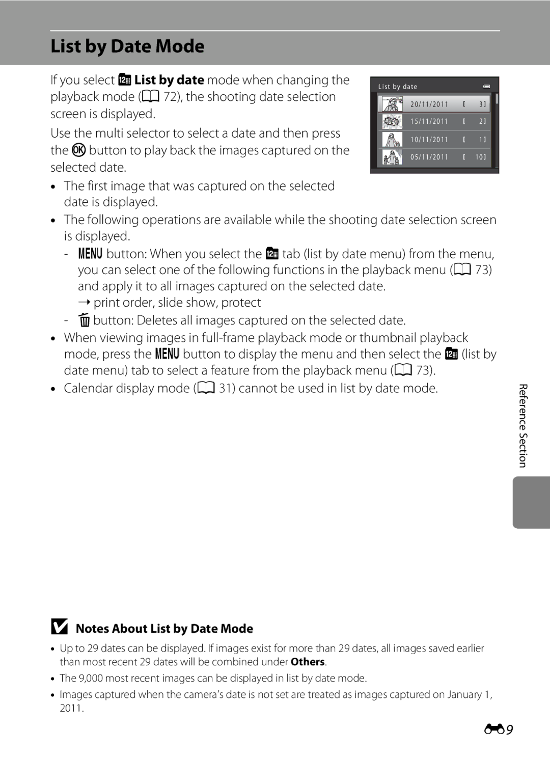 Nikon 26277, COOLPIXS6200RED, COOLPIXS6200BK manual List by Date Mode 