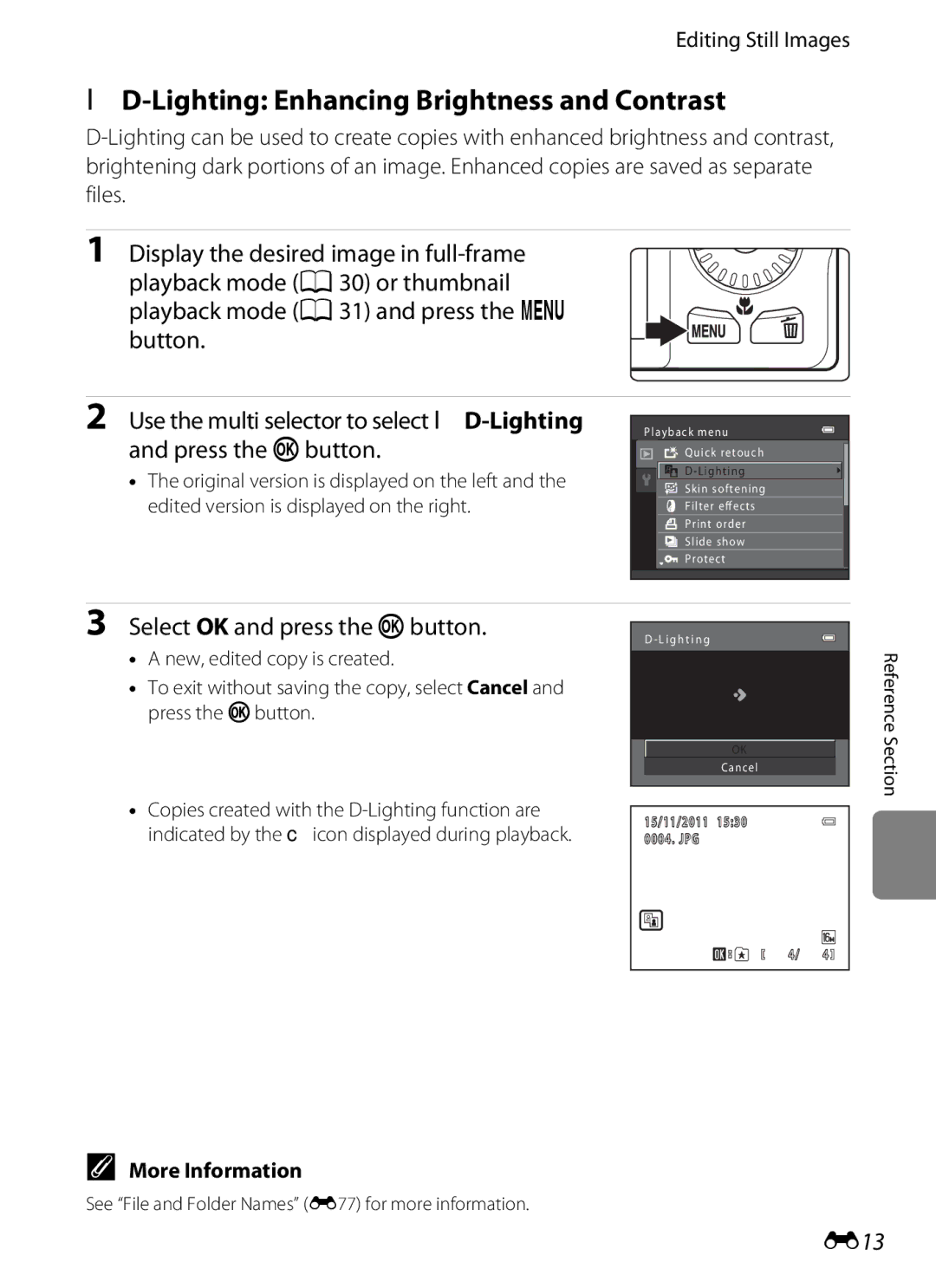 Nikon 26277, COOLPIXS6200RED manual ID-Lighting Enhancing Brightness and Contrast, Select OK and press the kbutton, E13 