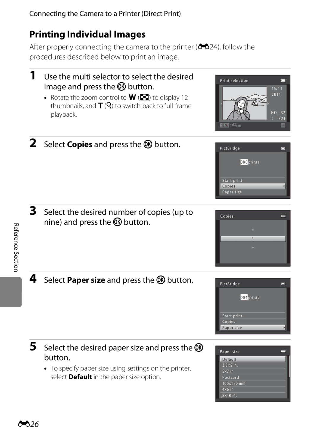 Nikon S6200 Printing Individual Images, Select Copies and press the kbutton, Select the desired number of copies up to 