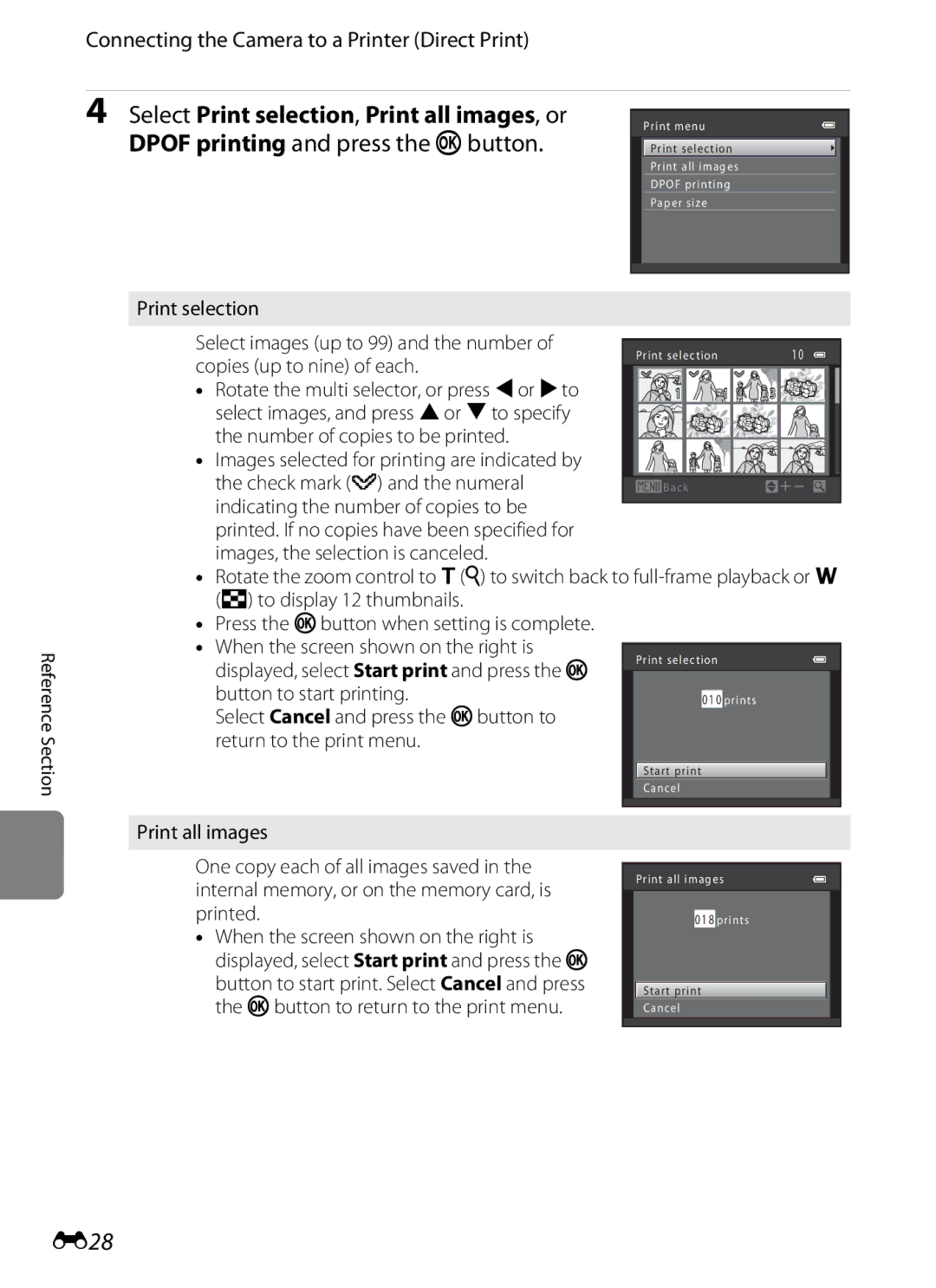 Nikon COOLPIXS6200BK, 26277 manual E28, Print selection Select images up to 99 and the number, Check mark y and the numeral 