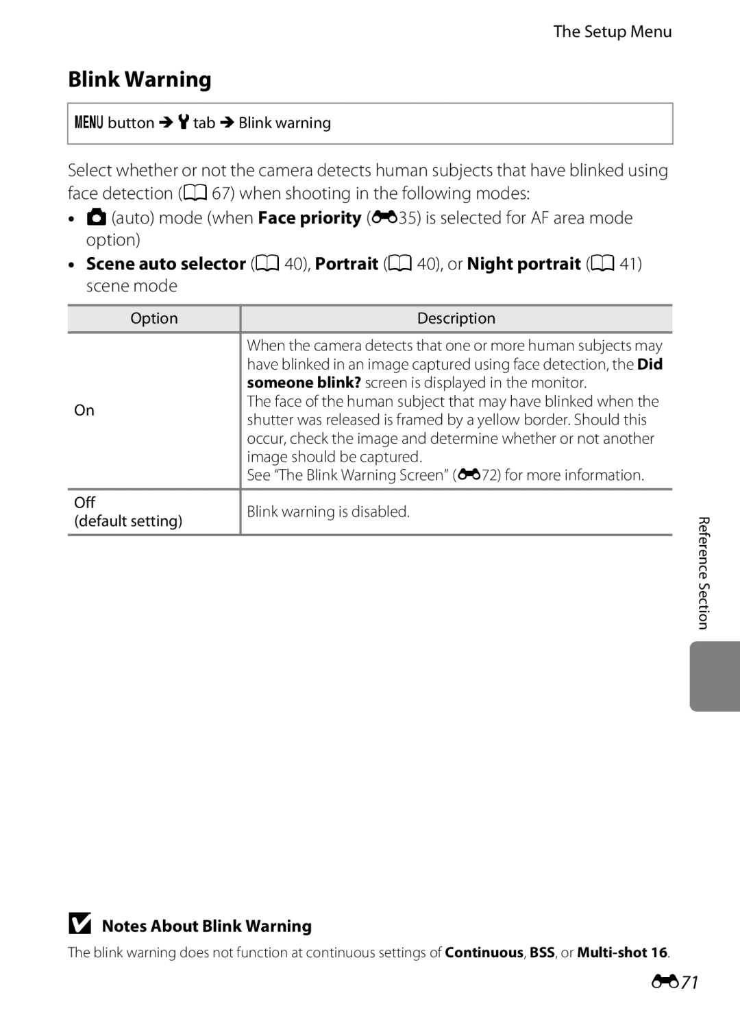 Nikon COOLPIXS6200RED, COOLPIXS6200BK, 26277 manual Blink Warning, E71 