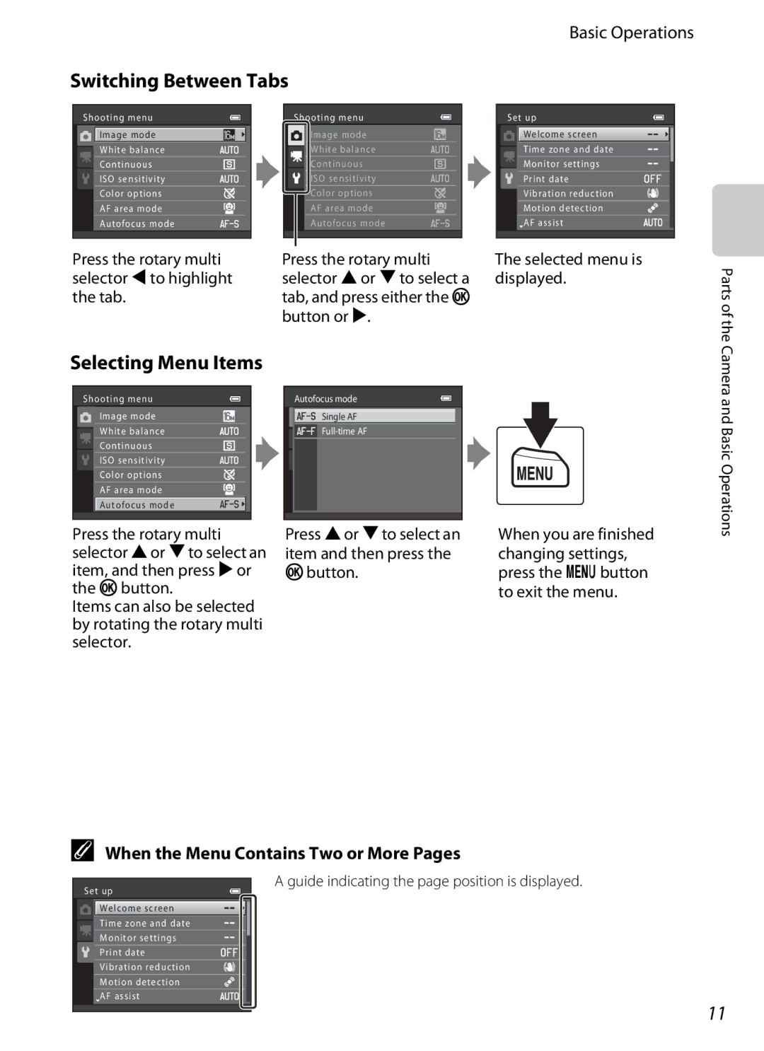 Nikon 26277, COOLPIXS6200RED Switching Between Tabs, Selecting Menu Items, When the Menu Contains Two or More Pages 