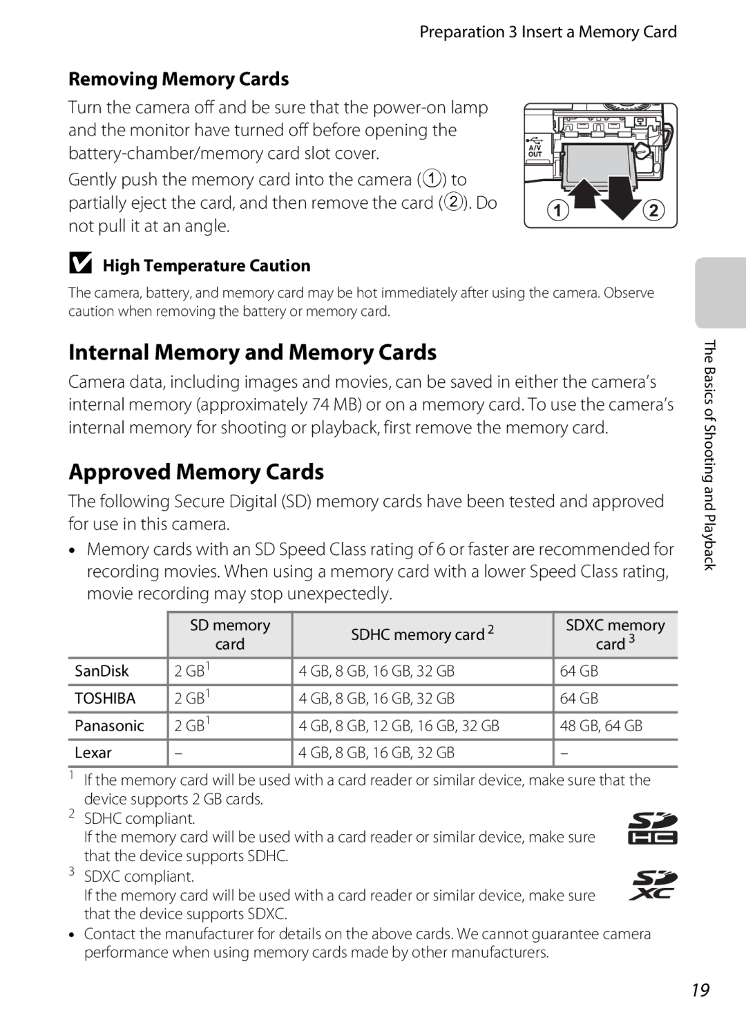 Nikon 26277, COOLPIXS6200RED manual Internal Memory and Memory Cards, Approved Memory Cards, Removing Memory Cards 