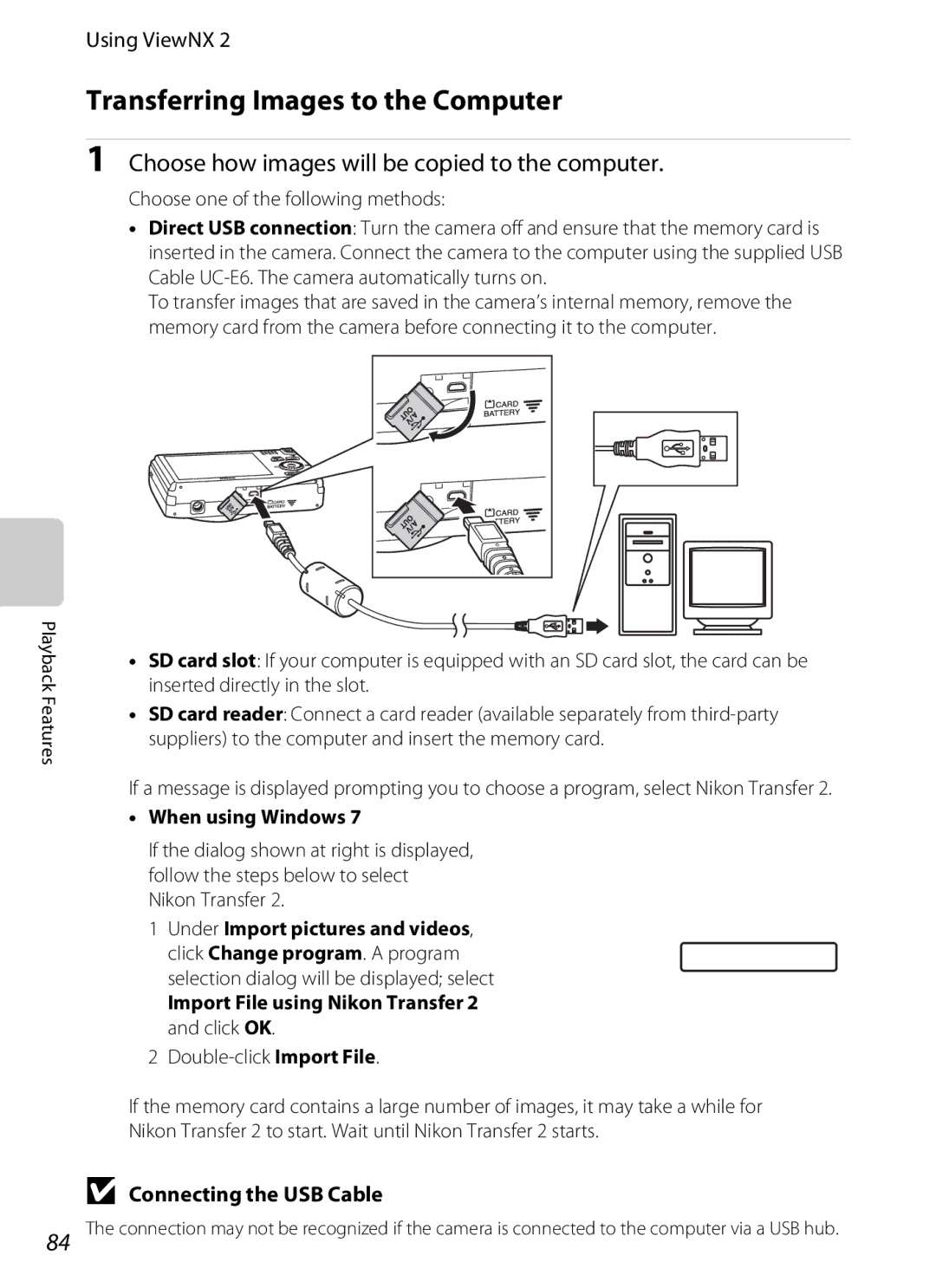 Nikon S6300 Transferring Images to the Computer, Choose how images will be copied to the computer, When using Windows 