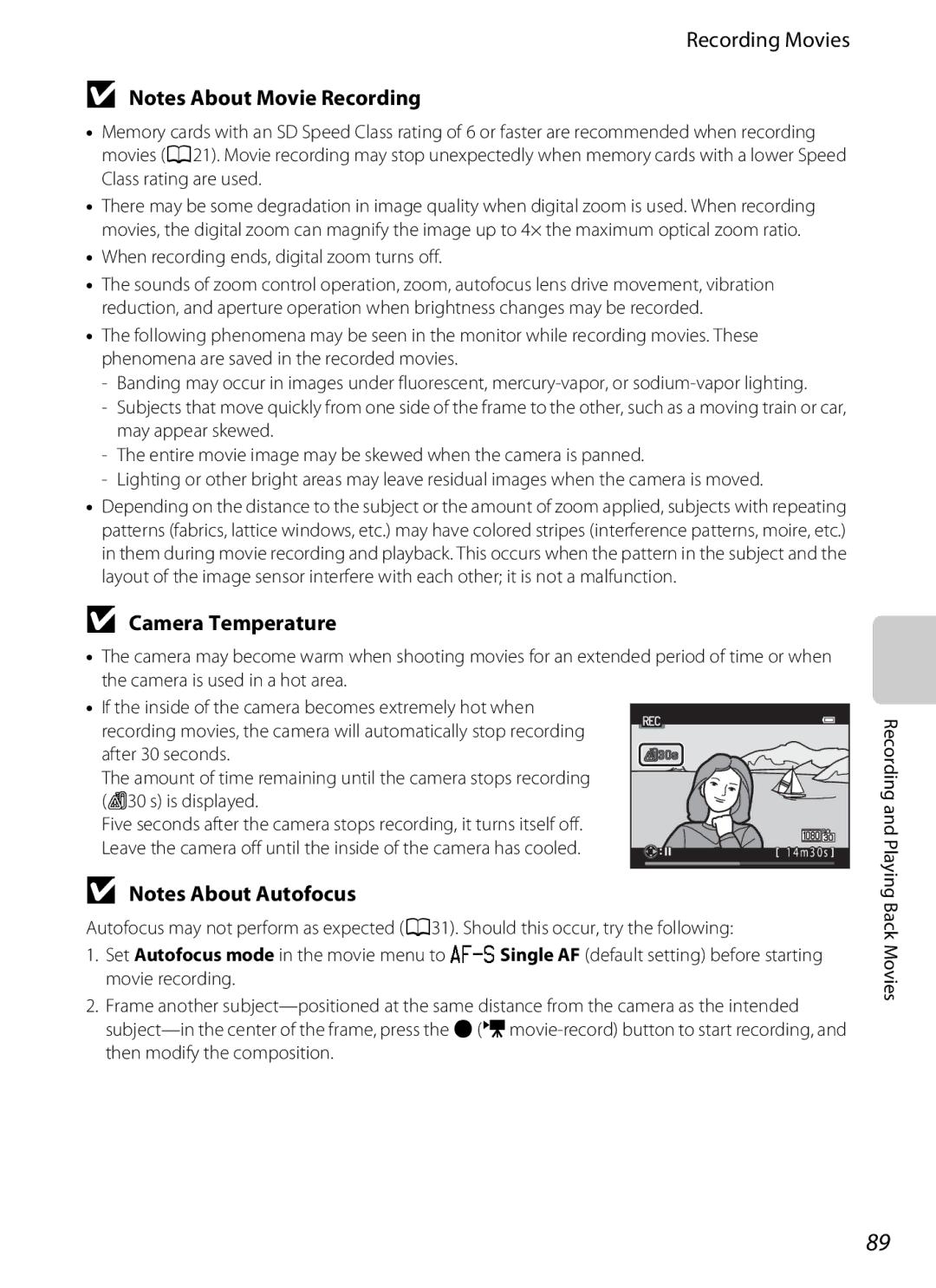 Nikon S6300 manual Recording Movies, Camera Temperature 