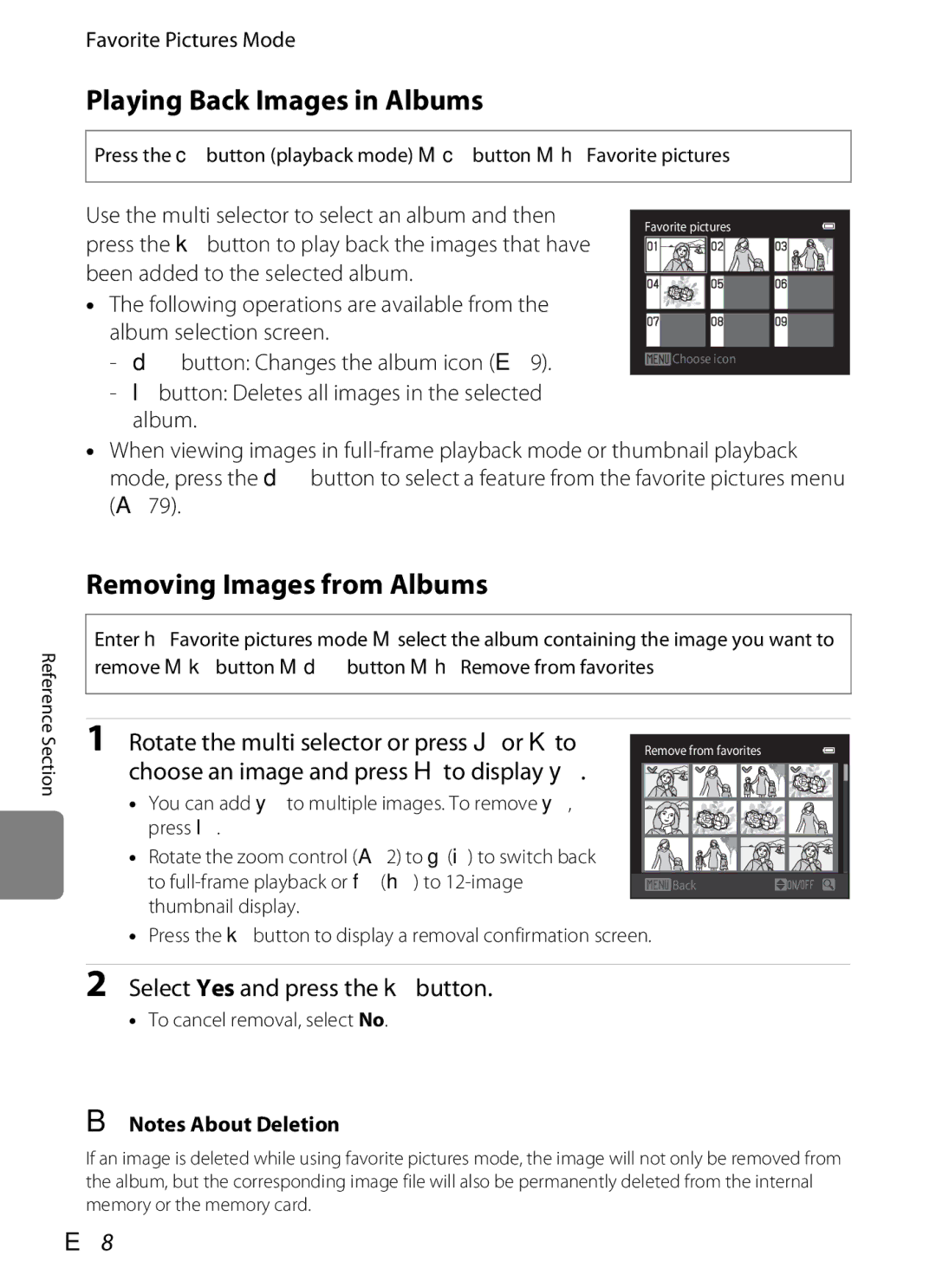 Nikon S6300 manual Playing Back Images in Albums, Removing Images from Albums, Select Yes and press the k button 