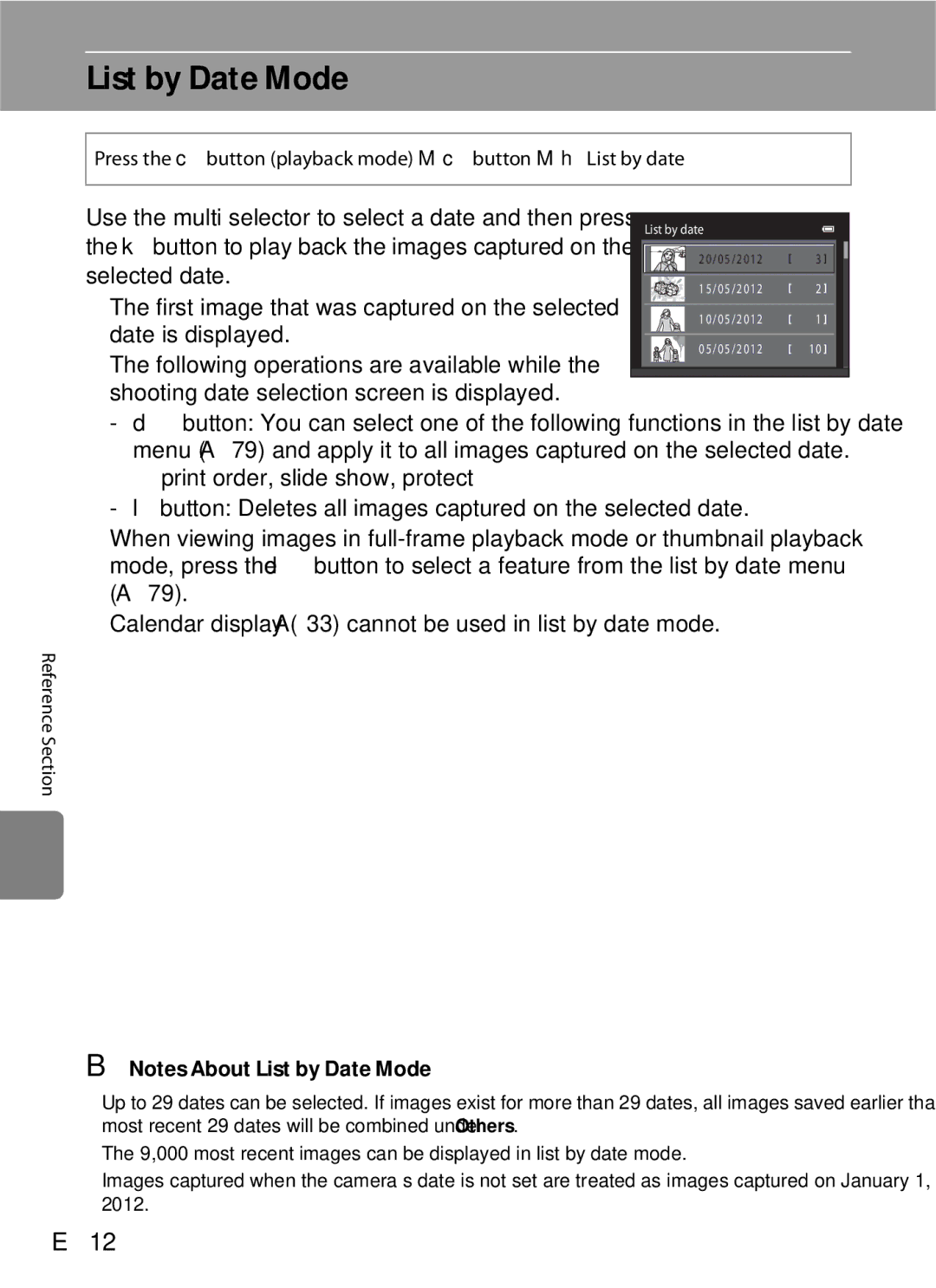 Nikon S6300 manual List by Date Mode, E12 