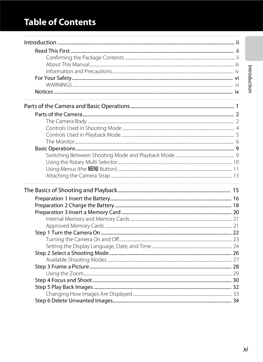 Nikon S6300 manual Table of Contents 