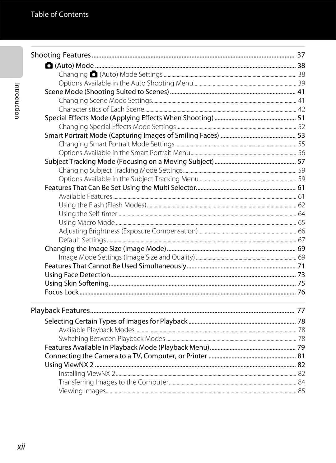 Nikon S6300 manual Xii, Table of Contents 