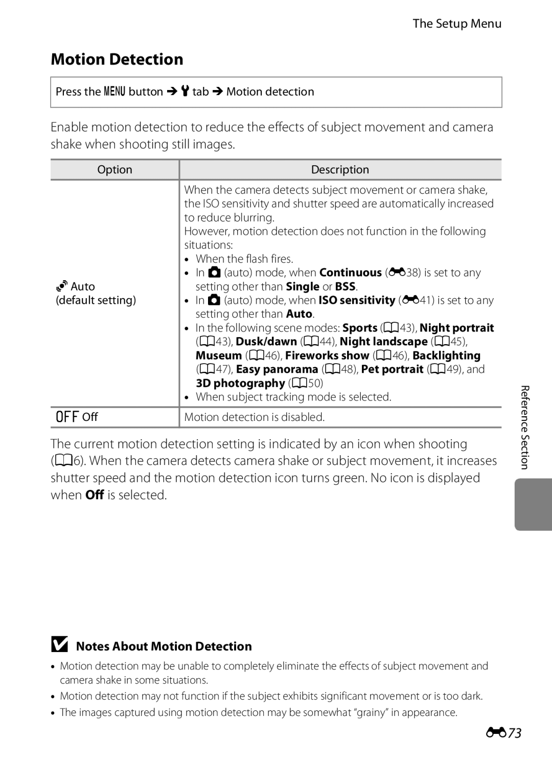 Nikon S6300 manual Motion Detection, E73 