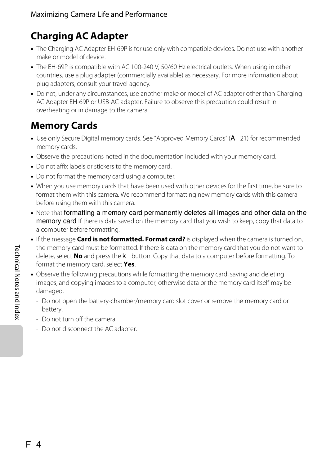 Nikon S6300 manual Charging AC Adapter, Memory Cards 