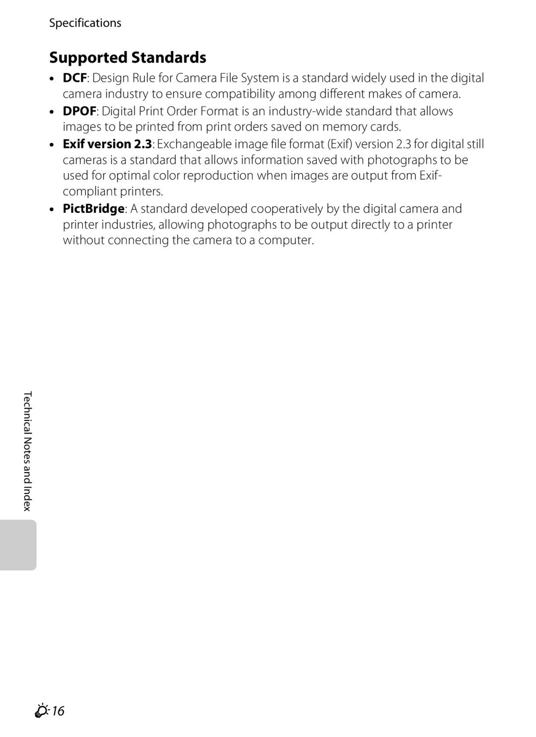 Nikon S6300 manual Supported Standards, F16 