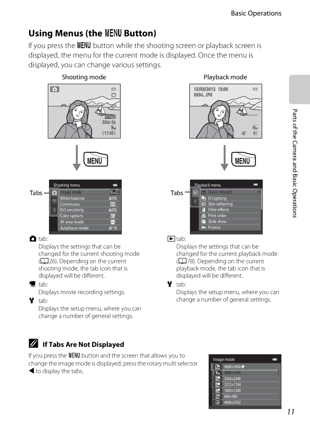 Nikon S6300 manual Using Menus the dButton, If Tabs Are Not Displayed 