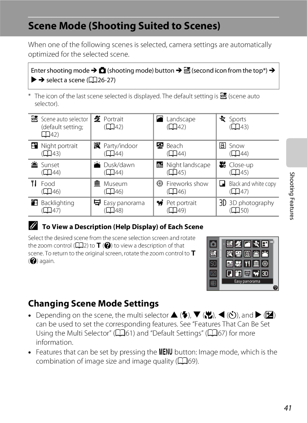 Nikon S6300 manual Scene Mode Shooting Suited to Scenes, Changing Scene Mode Settings 