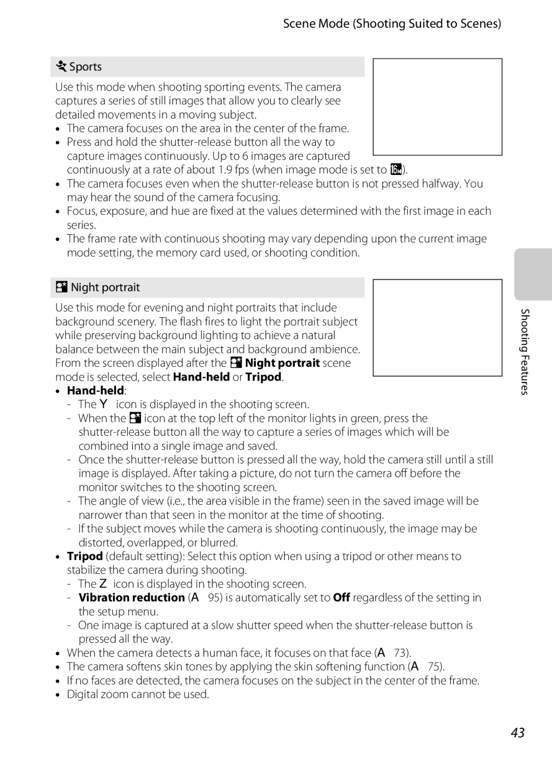 Nikon S6300 manual Camera focuses on the area in the center of the frame, Hand-held 