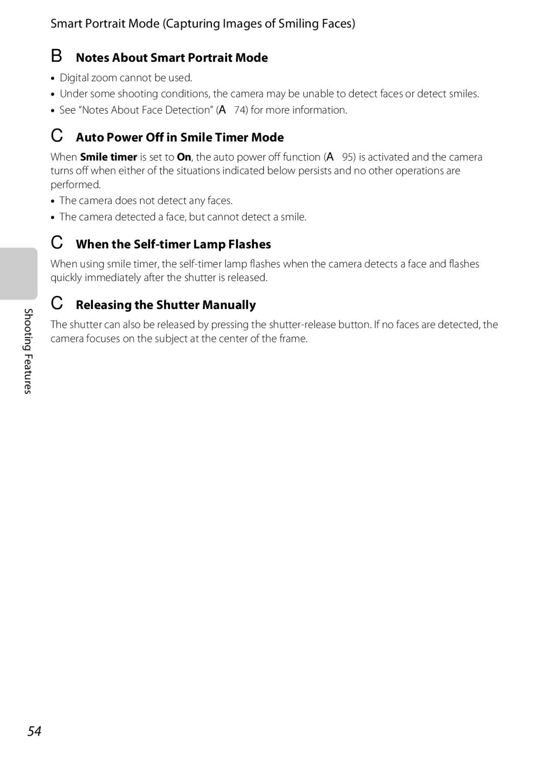 Nikon S6300 manual Smart Portrait Mode Capturing Images of Smiling Faces, Auto Power Off in Smile Timer Mode 