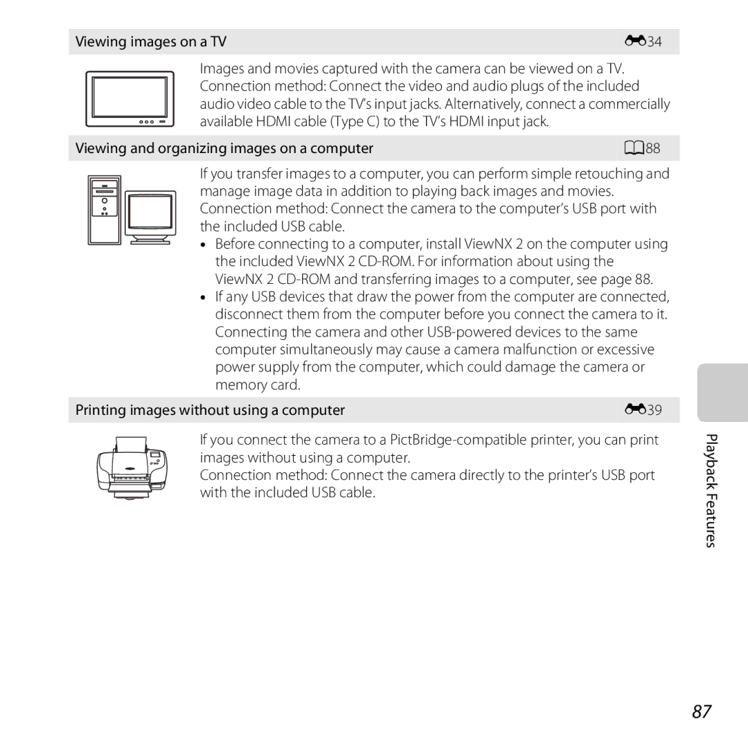 Nikon S6400 manual Viewing images on a TV E34 