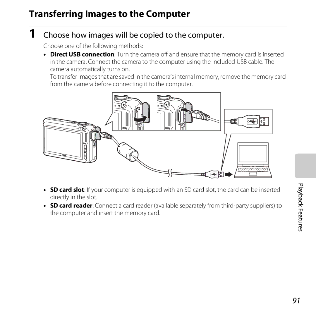 Nikon S6400 manual Transferring Images to the Computer, Choose how images will be copied to the computer 