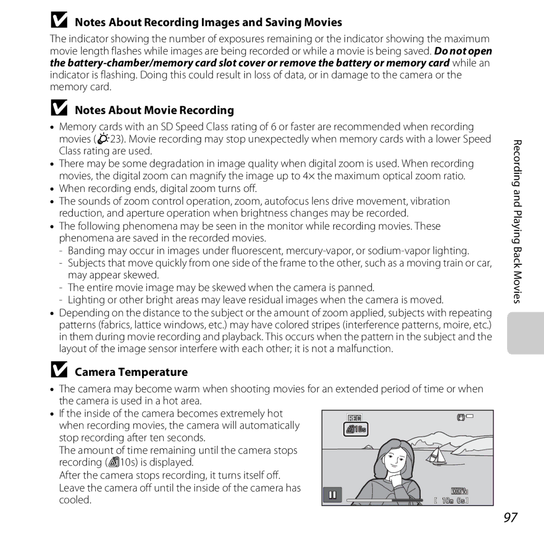 Nikon S6400 manual Camera Temperature, When recording ends, digital zoom turns off 